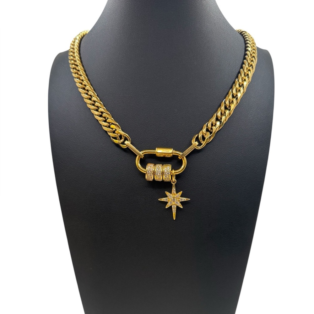 New Gold plated Astra Cuban Chain Star Charm Necklace - Picture 3 of 4